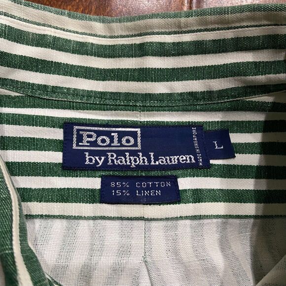 Polo by Ralph Lauren Green and White Striped Casual Button Down Shirt - Picture 6 of 8
